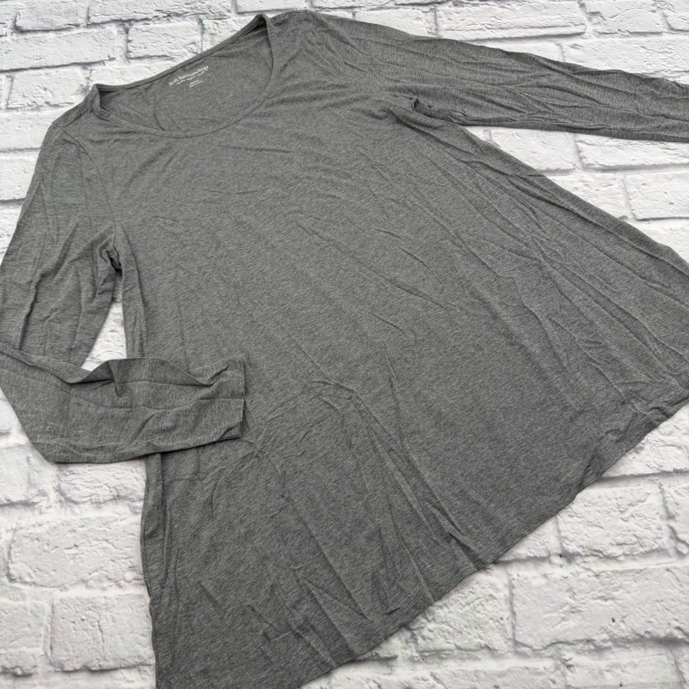 Soft Surroundings Womens Medium Grey Scoop Neck Long Sleeve Stretch Tunic Top